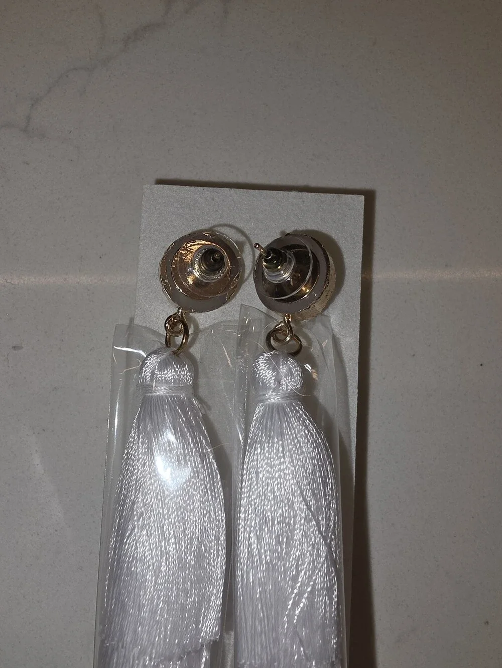 White Sparkling Stone Tassel Earrings Layered 3 Tier Crystal Boho Dangle Drop